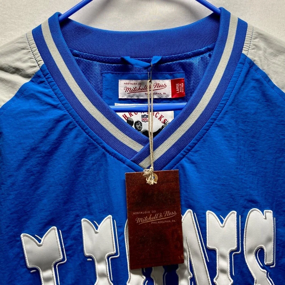 Detroit‎ Lions NFL Jacket Large Blue LS LW Pullover Football Throwback M & N NWT